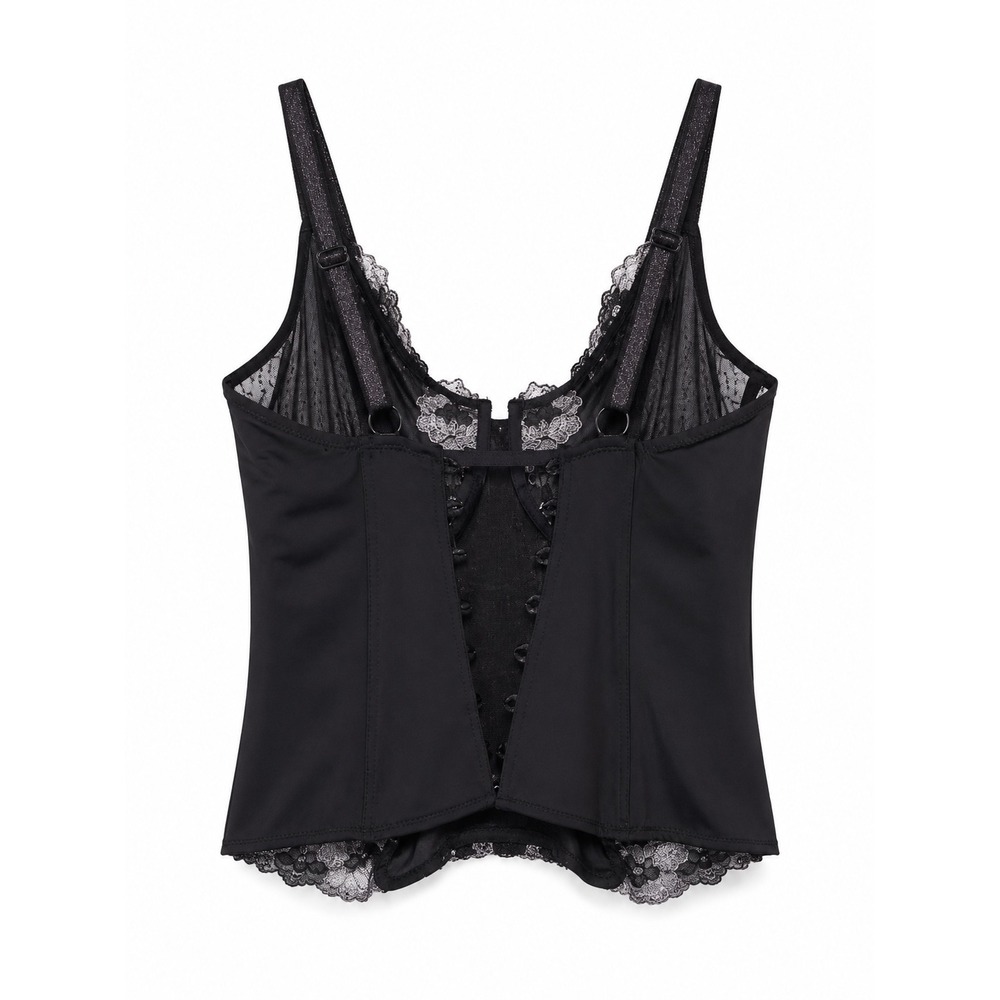 Pour Moi Provence Basque Corset Black Floral Lace Bustier Whimsy Goth 38DD - Picture 7 of 7